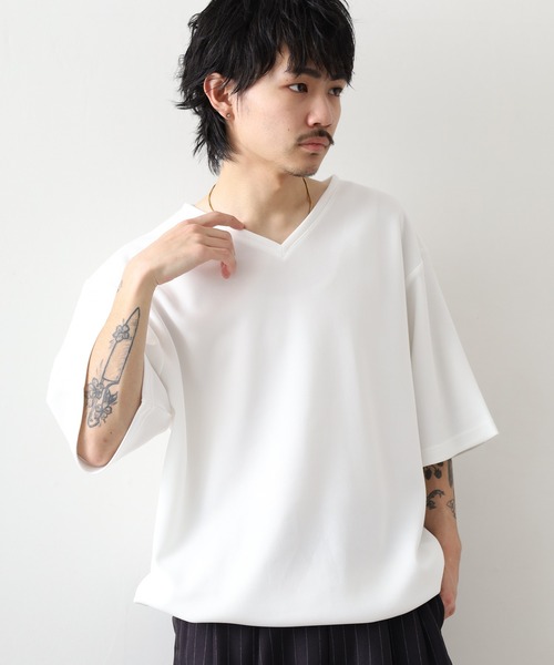 FUNALIVE（ファンアライブ）の「裾ドローコード付き半袖VネックT（Tシャツ/カットソー・メンズ・ホワイト/ブラック/チャコール・M/L）」の21枚目の写真
