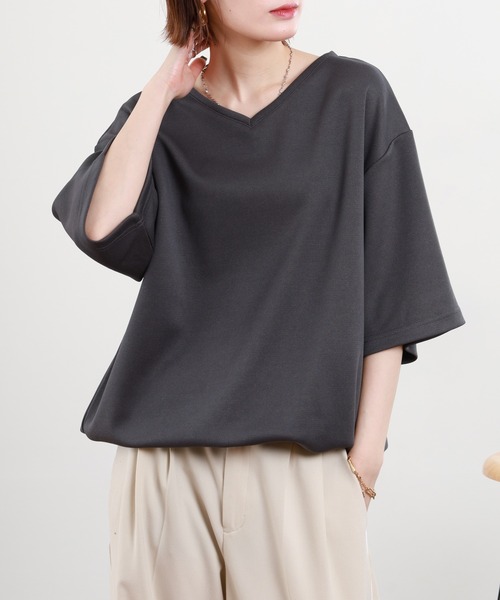 FUNALIVE（ファンアライブ）の「裾ドローコード付き半袖VネックT（Tシャツ/カットソー・メンズ・ホワイト/ブラック/チャコール・M/L）」の7枚目の写真