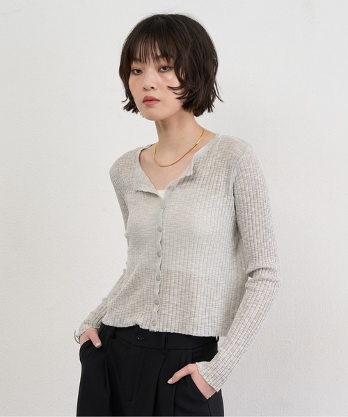 NUJOH(ヌゾ)の「Sheer Rib Crop Cardigan / シアーリブクロップカーディガン(カーディガン/ボレロ・レディース・ライトブルー/アイボリー/グレー/ブラック・FREE)」の3枚目の写真