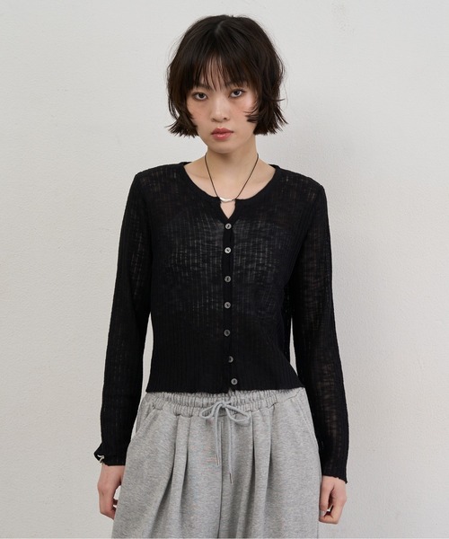 NUJOH(ヌゾ)の「Sheer Rib Crop Cardigan / シアーリブクロップカーディガン(カーディガン/ボレロ・レディース・ライトブルー/アイボリー/グレー/ブラック・FREE)」の5枚目の写真