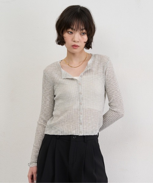 NUJOH(ヌゾ)の「Sheer Rib Crop Cardigan / シアーリブクロップカーディガン(カーディガン/ボレロ・レディース・ライトブルー/アイボリー/グレー/ブラック・FREE)」の17枚目の写真