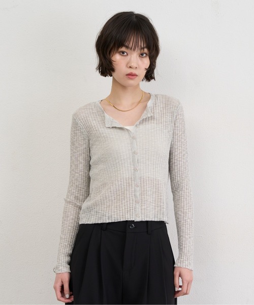 NUJOH(ヌゾ)の「Sheer Rib Crop Cardigan / シアーリブクロップカーディガン(カーディガン/ボレロ・レディース・ライトブルー/アイボリー/グレー/ブラック・FREE)」の18枚目の写真