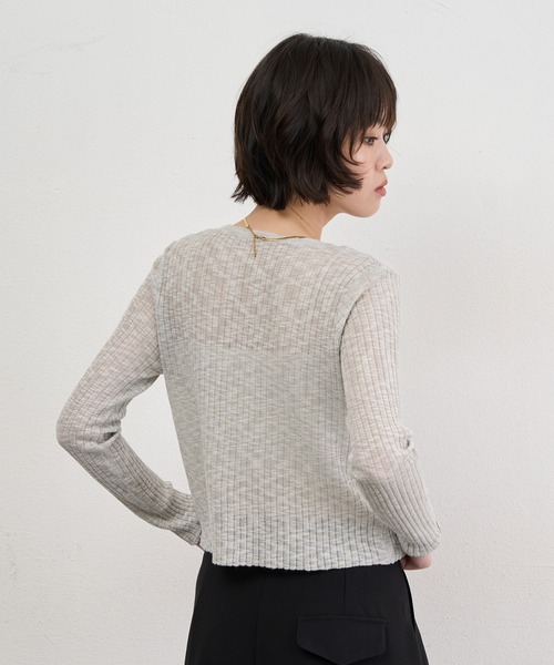 NUJOH(ヌゾ)の「Sheer Rib Crop Cardigan / シアーリブクロップカーディガン(カーディガン/ボレロ・レディース・ライトブルー/アイボリー/グレー/ブラック・FREE)」の20枚目の写真