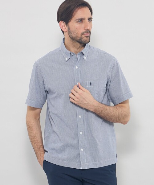 MACKINTOSH LONDON(マッキントッシュ ロンドン)の「【WEB・一部店舗限定】シアサッカー半袖釦ダウンシャツ(シャツ/ブラウス・メンズ・ネイビー/グレー/ブルー系その他4/パープル系その他4・L/M/XL)」の2枚目の写真