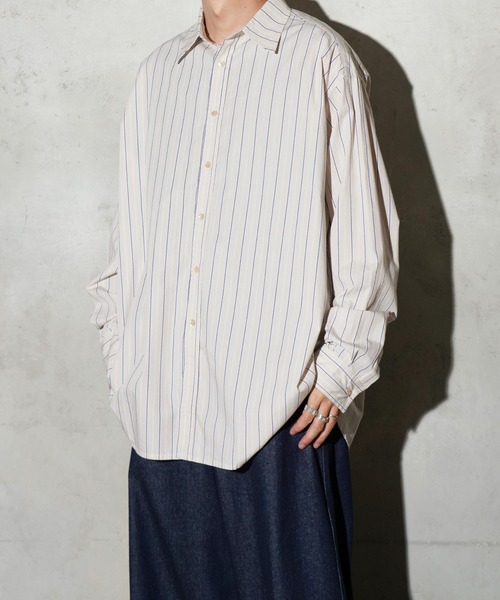 MAUI and Sons（マウイアンドサンズ）の「Maui & Sons / マウイアンドサンズ Pacific Big Shirt ストライプ ビッグシャツ（シャツ/ブラウス・メンズ・ベージュ/ブルー/マルチ・MEDIUM/LARGE）」の4枚目の写真