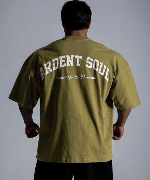 ARDENTSOUL（アーデントソウル）の「バックアーチジャイアントフィット半袖2カラー（Tシャツ/カットソー・メンズ・カーキ/イエロー・MEDIUM/LARGE/X-LARGE/XX-LARGE）」の3枚目の写真
