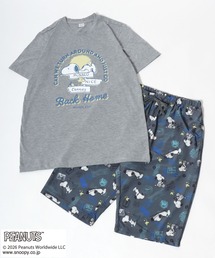 SNOOPY（スヌーピー）の「PEANUTS SNOOPY（ピーナッツ スヌーピー）プリントTシャツ＆総柄ハーフパンツ パジャマ/上下セット ルームウェア メンズ（ルームウェア/パジャマ）」