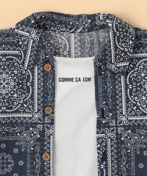 COMME CA ISM(コムサイズム)の「バンダナ柄プリント フェイクレイヤード カバーオール(ロンパース・キッズ・ベージュ/ネイビー・70-80cm)」の5枚目の写真