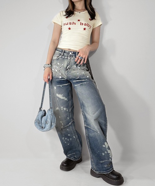 MATU:TA(マトゥータ)の「【ロゴが可愛い★チビT】ハッシュロゴチビT / クロップド コンパクト プリントデザイン 星 レタリング ストレッチ 海外ガール ストリート カジュアル 5色展開 ブラック ホワイト ネイビー ピンク イエロー(Tシャツ/カットソー・レディース・ホワイト/イエロー/ネイビー/ブラック/ピンク・FREE)」の11枚目の写真