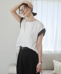 配色 レイヤード フレンチスリーブ Tシャツ / バイカラーコットン Tシャツ / 夏服