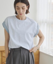 配色 レイヤード フレンチスリーブ Tシャツ / バイカラーコットン Tシャツ / 夏服