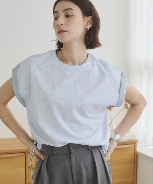 ANGIE(アンジー)の「配色 レイヤード フレンチスリーブ Tシャツ / バイカラーコットン Tシャツ / 夏服(Tシャツ/カットソー・レディース・オフホワイト/ベージュ/ライトグレー・FREE)」の10枚目の写真