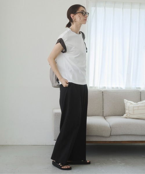 ANGIE(アンジー)の「配色 レイヤード フレンチスリーブ Tシャツ / バイカラーコットン Tシャツ / 夏服(Tシャツ/カットソー・レディース・オフホワイト/ベージュ/ライトグレー・FREE)」の5枚目の写真