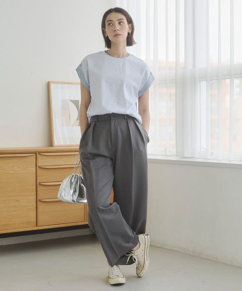 ANGIE(アンジー)の「配色 レイヤード フレンチスリーブ Tシャツ / バイカラーコットン Tシャツ / 夏服(Tシャツ/カットソー・レディース・オフホワイト/ベージュ/ライトグレー・FREE)」の16枚目の写真