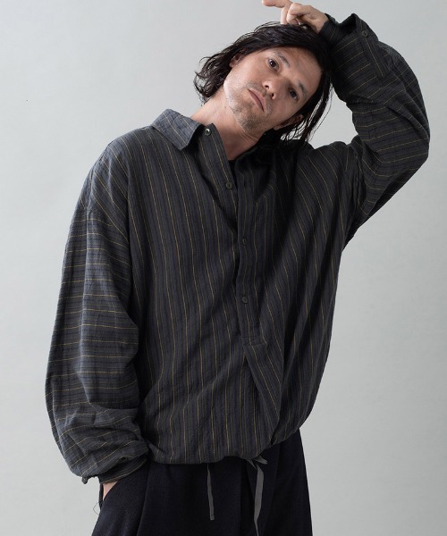 EGO TRIPPING(エゴトリッピング)の「ms6556-BRUSH-PULLOVER SHIRTS プルオーバーシャツ(616707)(シャツ/ブラウス・メンズ・ネイビー/ダークブラウン・46/48)」の1枚目の写真