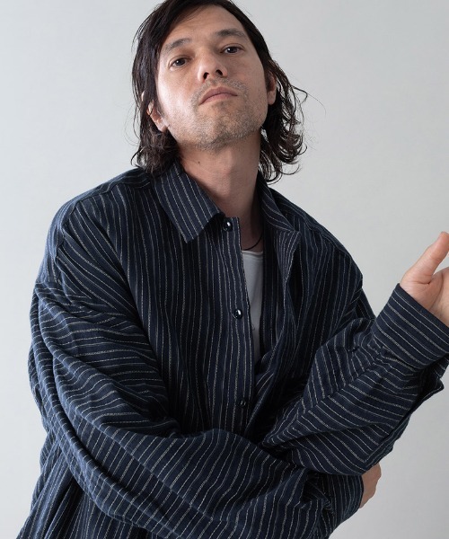 EGO TRIPPING(エゴトリッピング)の「ms6556-BRUSH-PULLOVER SHIRTS プルオーバーシャツ(616707)(シャツ/ブラウス・メンズ・ネイビー/ダークブラウン・46/48)」の5枚目の写真