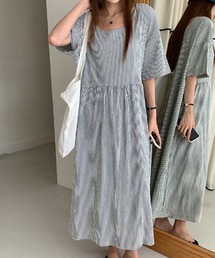 ストライプギャザーワンピース