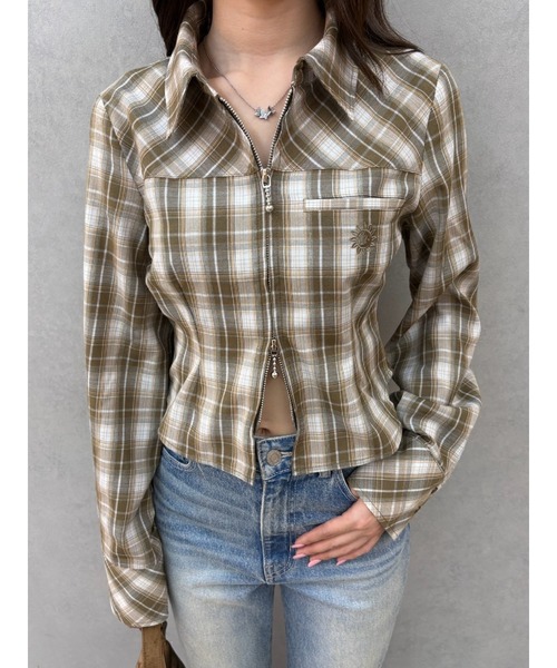 EVRIS(エヴリス)の「SUNNYコンパクトチェックシャツ 秋服(シャツ/ブラウス・レディース・ベージュ/ブラウン/ブラック・FREE)」の12枚目の写真