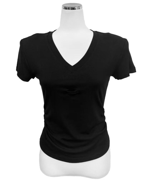 FOLLOWIN(フォロウィン)の「【取り外し可能/2WAY】ネクタイセットVネックシャーリングトップス(Tシャツ/カットソー・レディース・ブラック/ホワイト・FREE)」の4枚目の写真