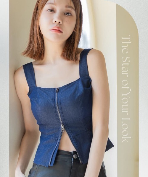tu-hacci(ツーハッチ)の「ジップデニムカップ付きビスチェ《BRAmone Fashion Glamorous》(タンクトップ・レディース・インディゴブルー/ブラック・70M/75M/65L/70L/65M/75L)」の4枚目の写真