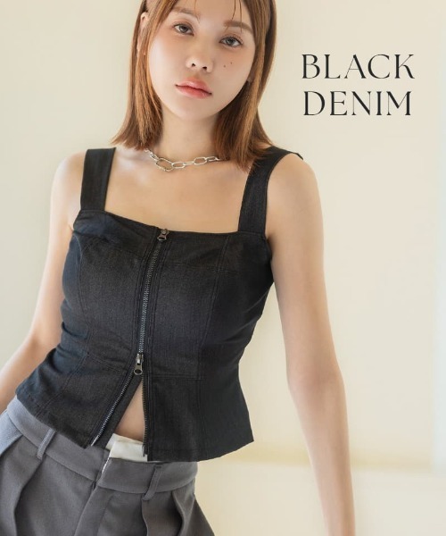 tu-hacci(ツーハッチ)の「ジップデニムカップ付きビスチェ《BRAmone Fashion Glamorous》(タンクトップ・レディース・インディゴブルー/ブラック・70M/75M/65L/70L/65M/75L)」の19枚目の写真