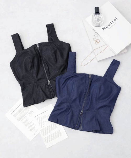 tu-hacci(ツーハッチ)の「ジップデニムカップ付きビスチェ《BRAmone Fashion Glamorous》(タンクトップ・レディース・インディゴブルー/ブラック・70M/75M/65L/70L/65M/75L)」の13枚目の写真
