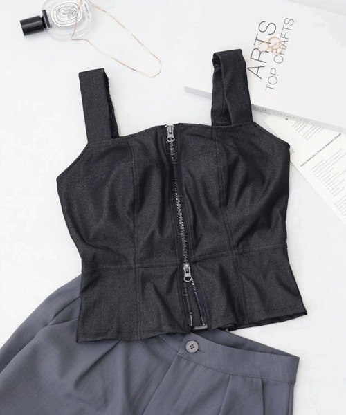 tu-hacci(ツーハッチ)の「ジップデニムカップ付きビスチェ《BRAmone Fashion Glamorous》(タンクトップ・レディース・インディゴブルー/ブラック・70M/75M/65L/70L/65M/75L)」の12枚目の写真