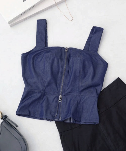 tu-hacci(ツーハッチ)の「ジップデニムカップ付きビスチェ《BRAmone Fashion Glamorous》(タンクトップ・レディース・インディゴブルー/ブラック・70M/75M/65L/70L/65M/75L)」の11枚目の写真