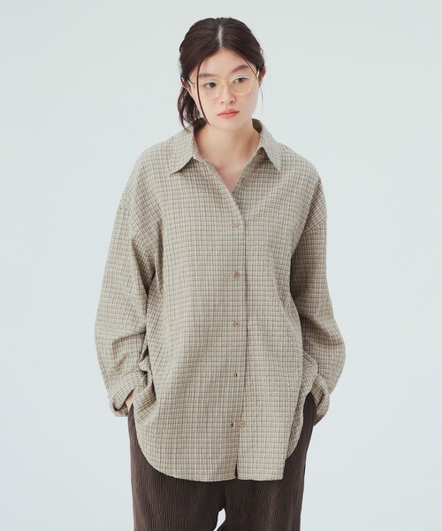 BEAMS HEART(ビームスハート)の「チェック オーバーサイズ シャツ(シャツ/ブラウス・レディース・イエロー/ベージュ/ブラック・FREE)」の1枚目の写真