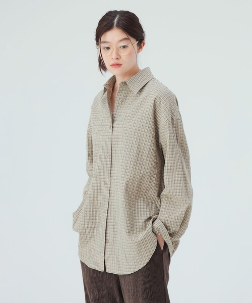 BEAMS HEART(ビームスハート)の「チェック オーバーサイズ シャツ(シャツ/ブラウス・レディース・イエロー/ベージュ/ブラック・FREE)」の7枚目の写真