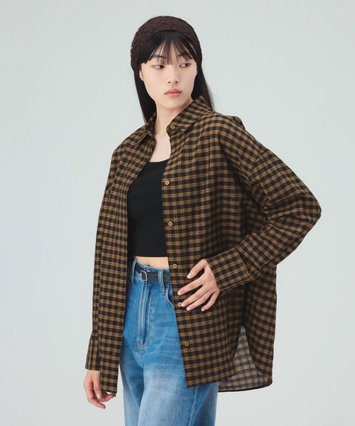 BEAMS HEART(ビームスハート)の「チェック オーバーサイズ シャツ(シャツ/ブラウス・レディース・イエロー/ベージュ/ブラック・FREE)」の16枚目の写真