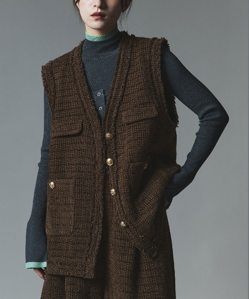 W:Huku（フーク）の「ウールミックス ツイード オーバー ベスト / Wool-Blend Tweed Overvest（ベスト・レディース・ブラック/ライトグレー/ブラウン・FREE）」の3枚目の写真