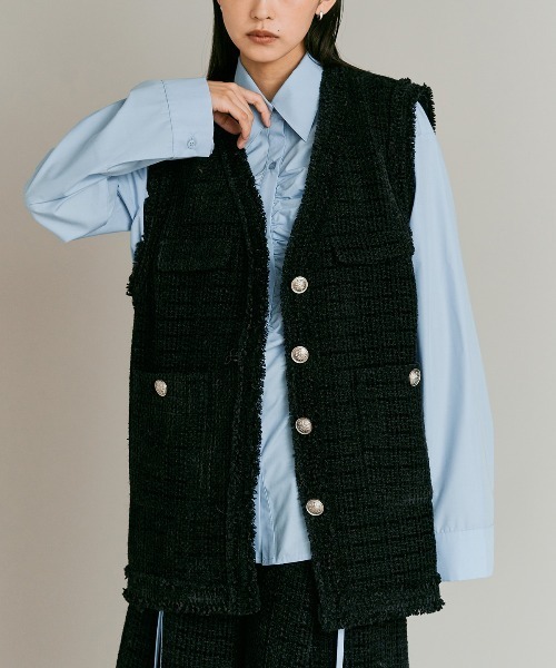 W:Huku（フーク）の「ウールミックス ツイード オーバー ベスト / Wool-Blend Tweed Overvest（ベスト・レディース・ブラック/ライトグレー/ブラウン・FREE）」の4枚目の写真