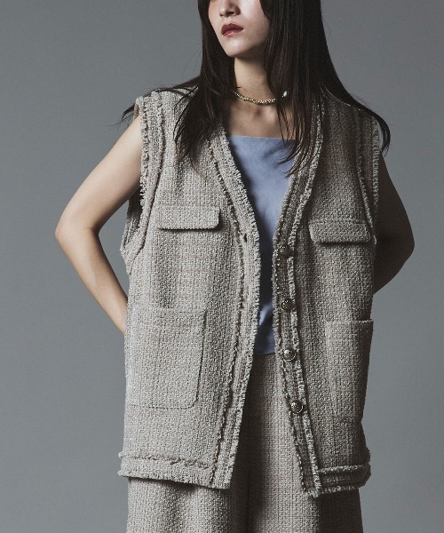 W:Huku（フーク）の「ウールミックス ツイード オーバー ベスト / Wool-Blend Tweed Overvest（ベスト・レディース・ブラック/ライトグレー/ブラウン・FREE）」の5枚目の写真