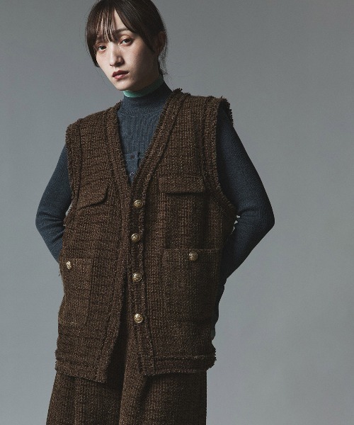 W:Huku（フーク）の「ウールミックス ツイード オーバー ベスト / Wool-Blend Tweed Overvest（ベスト・レディース・ブラック/ライトグレー/ブラウン・FREE）」の6枚目の写真