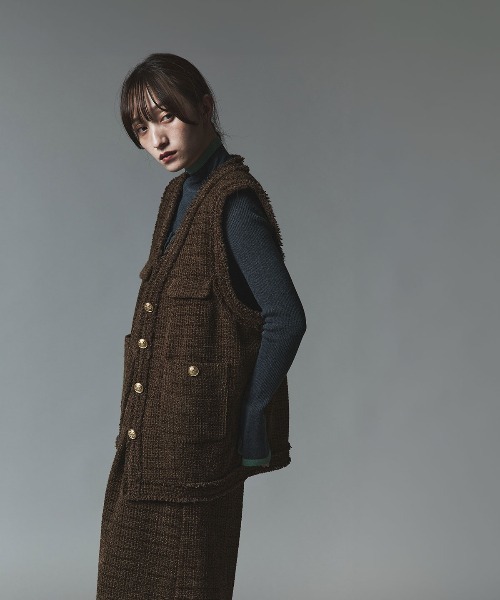 W:Huku（フーク）の「ウールミックス ツイード オーバー ベスト / Wool-Blend Tweed Overvest（ベスト・レディース・ブラック/ライトグレー/ブラウン・FREE）」の9枚目の写真