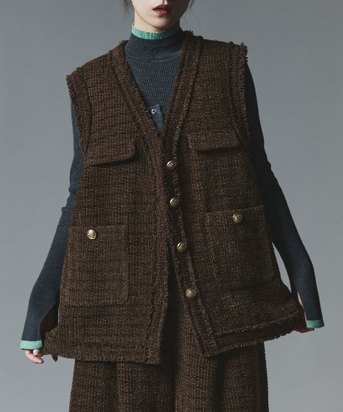 W:Huku（フーク）の「ウールミックス ツイード オーバー ベスト / Wool-Blend Tweed Overvest（ベスト・レディース・ブラック/ライトグレー/ブラウン・FREE）」の10枚目の写真