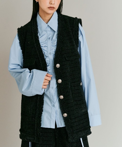 W:Huku（フーク）の「ウールミックス ツイード オーバー ベスト / Wool-Blend Tweed Overvest（ベスト・レディース・ブラック/ライトグレー/ブラウン・FREE）」の15枚目の写真