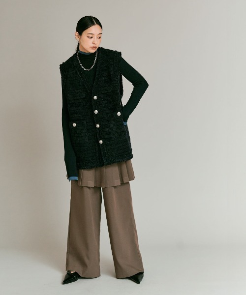 W:Huku（フーク）の「ウールミックス ツイード オーバー ベスト / Wool-Blend Tweed Overvest（ベスト・レディース・ブラック/ライトグレー/ブラウン・FREE）」の20枚目の写真
