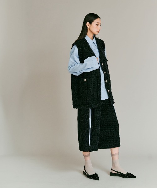 W:Huku（フーク）の「ウールミックス ツイード オーバー ベスト / Wool-Blend Tweed Overvest（ベスト・レディース・ブラック/ライトグレー/ブラウン・FREE）」の21枚目の写真