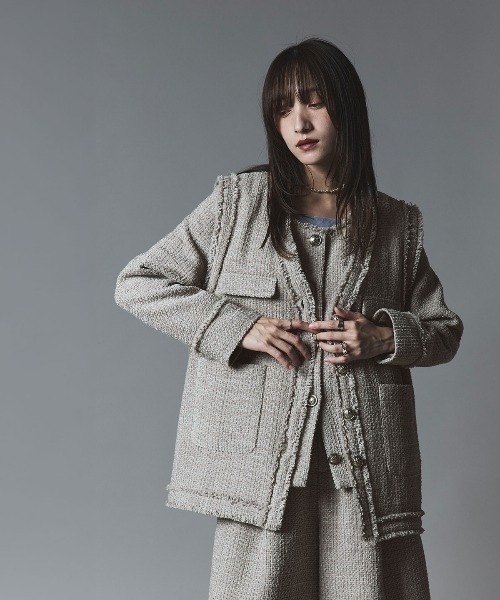 W:Huku（フーク）の「ウールミックス ツイード オーバー ベスト / Wool-Blend Tweed Overvest（ベスト・レディース・ブラック/ライトグレー/ブラウン・FREE）」の22枚目の写真