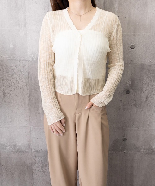 Miniministore(ミニミニストア)の「Vネックシアー カーディガン 春夏羽織り(カーディガン/ボレロ・レディース・ミント/ブラック/ライトブルー/ラベンダー/イエロー/ピンク/ベージュ/ホワイト・FREE)」の18枚目の写真