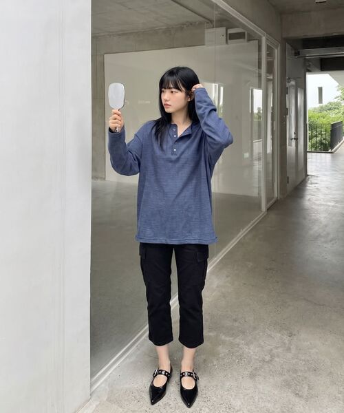 LETTERCOMO（レテルコモ）の「メロウヘンリーネックストライプロングスリーブネイビー（Tシャツ/カットソー・メンズ・ネイビー・MEDIUM/LARGE）」の5枚目の写真