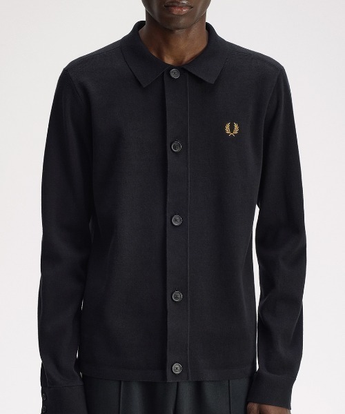 FRED PERRY(フレッドペリー)の「【先行予約受付中】Knitted Overshirt/ニットオーバーシャツ(カーディガン/ボレロ・メンズ・ダークグリーン/ブラック・S/M/L)」の1枚目の写真