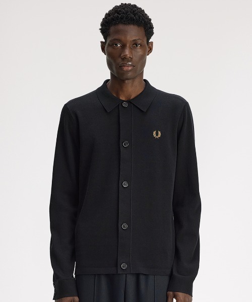 FRED PERRY(フレッドペリー)の「【先行予約受付中】Knitted Overshirt/ニットオーバーシャツ(カーディガン/ボレロ・メンズ・ダークグリーン/ブラック・S/M/L)」の5枚目の写真