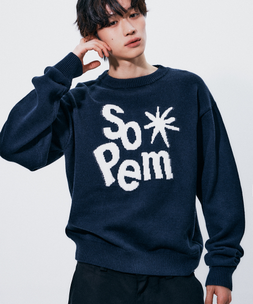 SOMEPLACE MAN（サムプレイス・マン）の「レタリングロゴ配色ラウンドネック長袖オーバーサイズニットスウェット [ネイビー]（ニット/セーター・メンズ・ネイビー・FREE）」の7枚目の写真