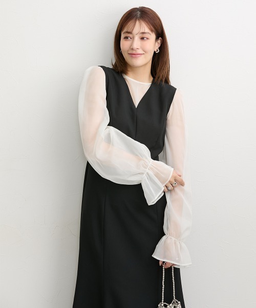 slattgir(スラットジール)の「高身長【結婚式・パーティー・オケージョンドレス】シアーブラウス+マーメイドジャンパースカート2点セット(トールサイズ)(ドレス・レディース・ホワイト×ブラック/ネイビー・T3L/TLL/TL/TM)」の11枚目の写真