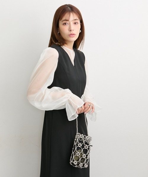 slattgir(スラットジール)の「高身長【結婚式・パーティー・オケージョンドレス】シアーブラウス+マーメイドジャンパースカート2点セット(トールサイズ)(ドレス・レディース・ホワイト×ブラック/ネイビー・T3L/TLL/TL/TM)」の12枚目の写真