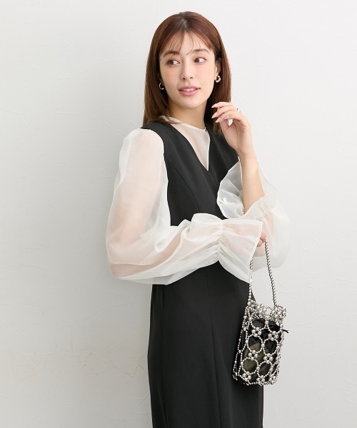 slattgir(スラットジール)の「高身長【結婚式・パーティー・オケージョンドレス】シアーブラウス+マーメイドジャンパースカート2点セット(トールサイズ)(ドレス・レディース・ホワイト×ブラック/ネイビー・T3L/TLL/TL/TM)」の14枚目の写真