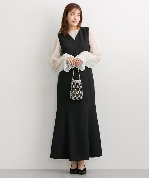 slattgir(スラットジール)の「高身長【結婚式・パーティー・オケージョンドレス】シアーブラウス+マーメイドジャンパースカート2点セット(トールサイズ)(ドレス・レディース・ホワイト×ブラック/ネイビー・T3L/TLL/TL/TM)」の15枚目の写真